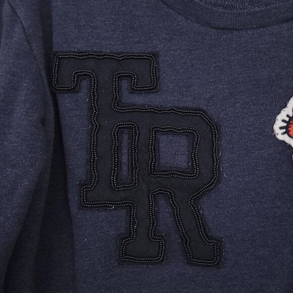 True Religion Sweatshirt Medium Gray Beaded Tiger Patch Women Streetwear Top - Picture 5 of 6